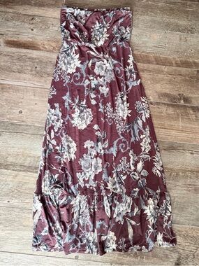 Wishlist Strapless Floral Maxi Dress in Wine and Ivory